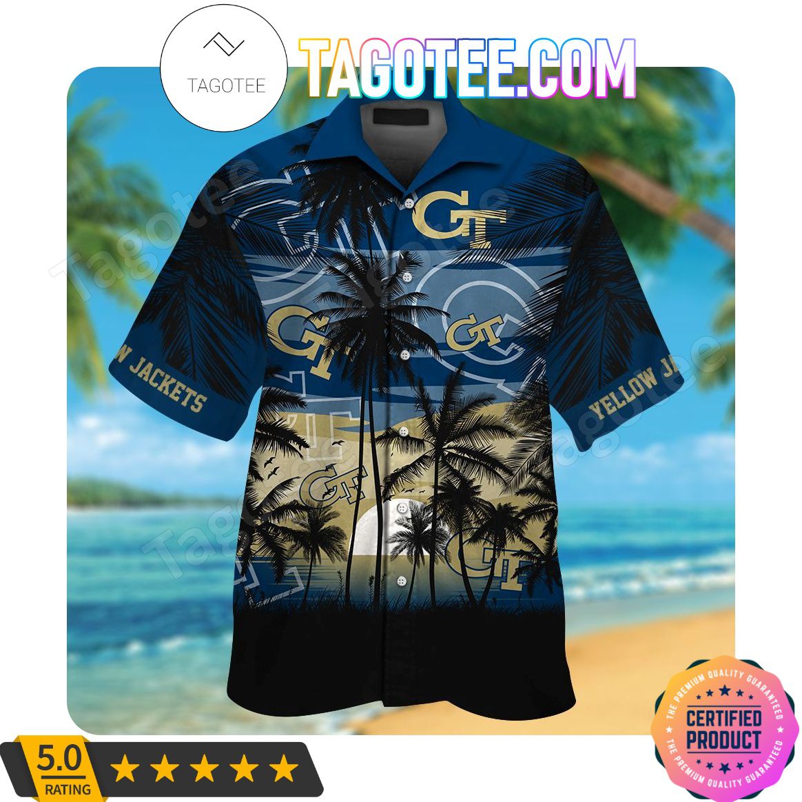 Georgia Tech Yellow Jackets Aloha Hawaii Shirt and Beach Short Set - Perfect for Summer Fun