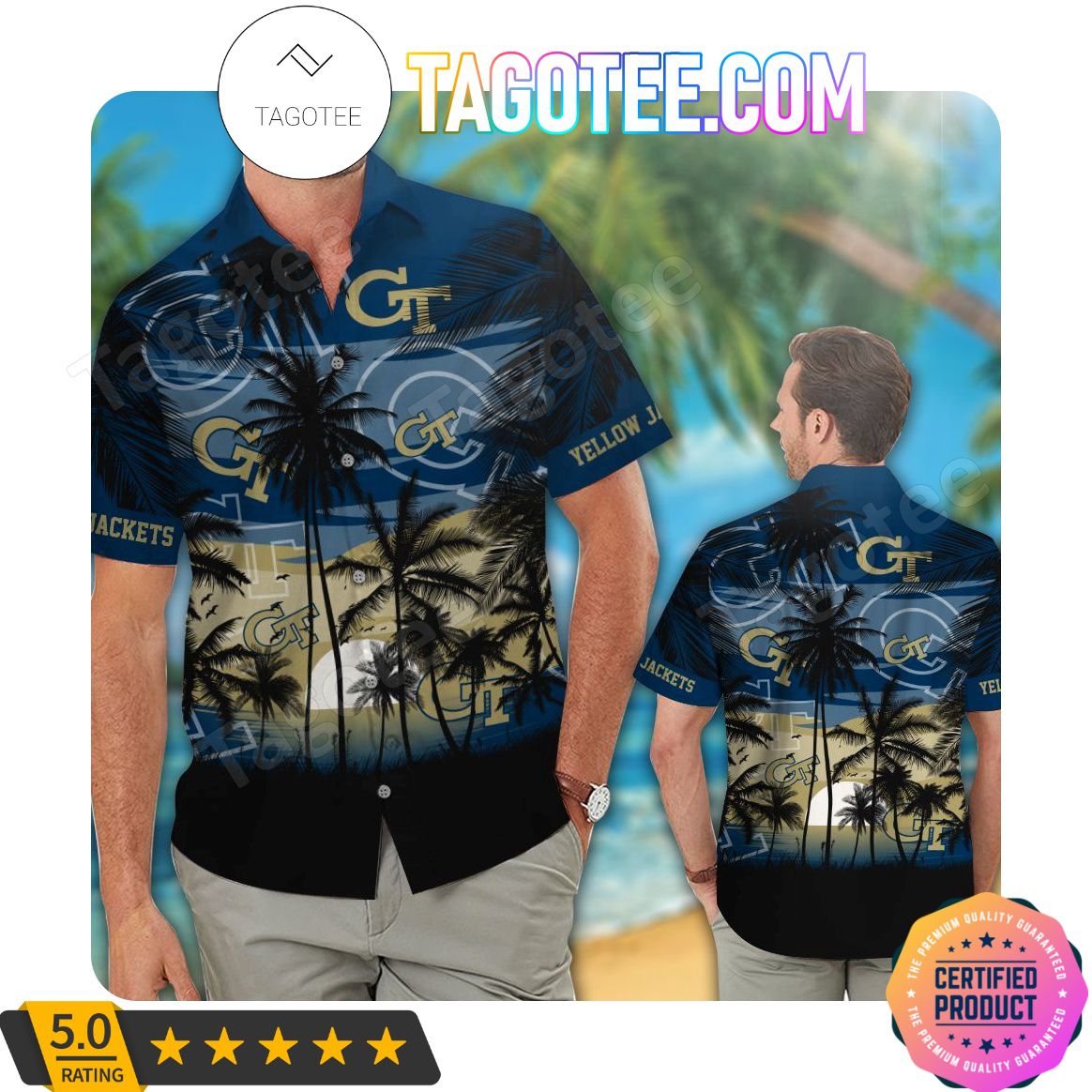 Georgia Tech Yellow Jackets Aloha Hawaii Shirt and Beach Short Set - Perfect for Summer Fun