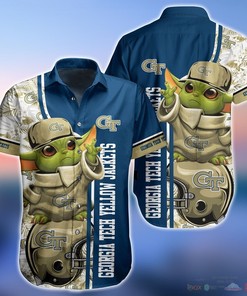 Georgia Tech Yellow Jackets Baby Yoda NCAA Hawaiian Shirt and Shorts Set for Men and Women 