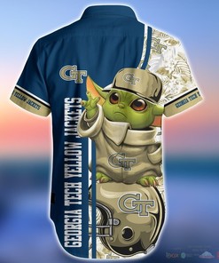 Georgia Tech Yellow Jackets Baby Yoda NCAA Hawaiian Shirt and Shorts Set for Men and Women