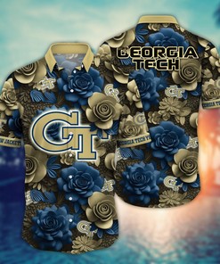 Georgia Tech Yellow Jackets NCAA Flower Hawaii Shirt For Fans Ver 4