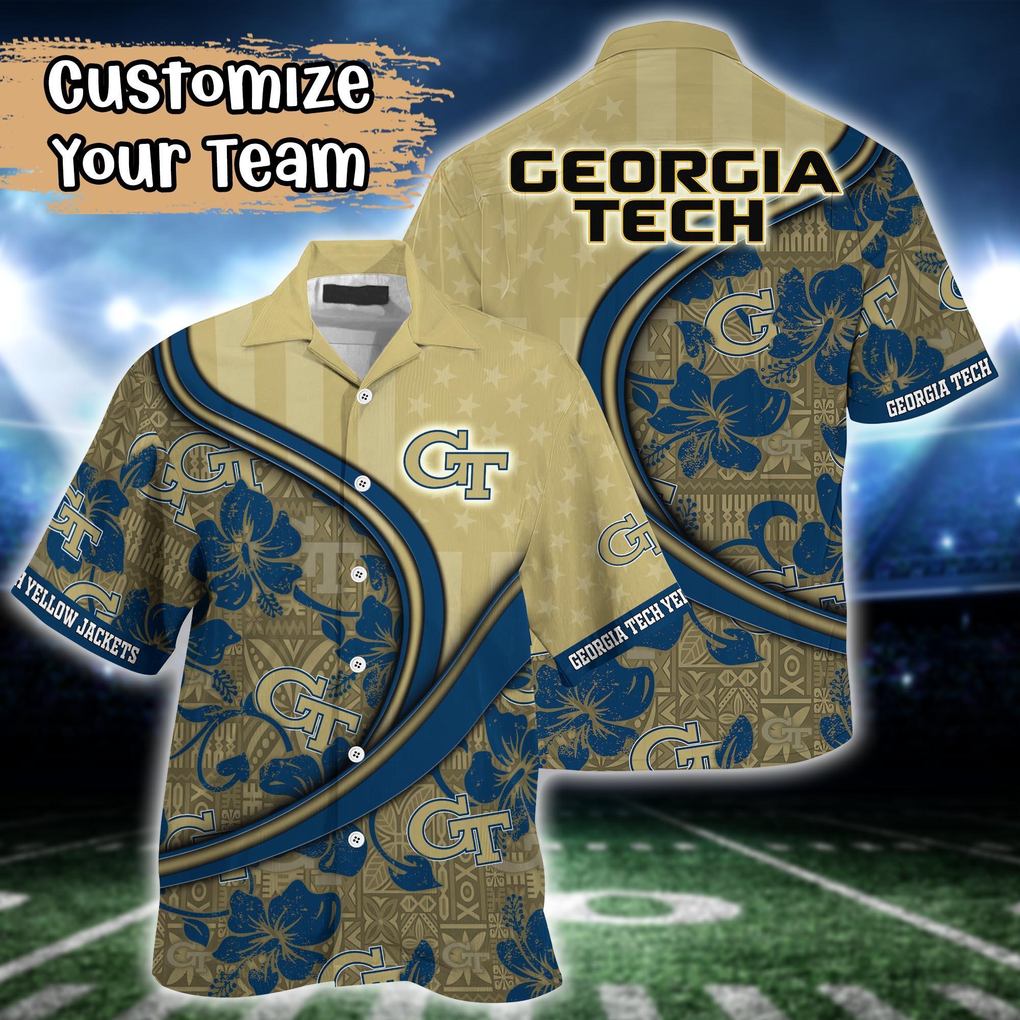 Georgia Tech Yellow Jackets NCAA US Flag Flower Hawaii Shirt For Fans