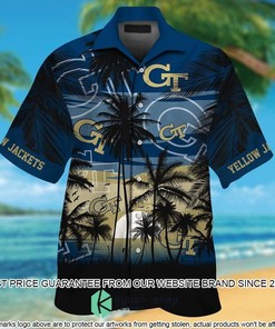 Georgia Tech Yellow Jackets Tropical Aloha Hawaiian Shirt and Shorts - Great Pair For Summer 