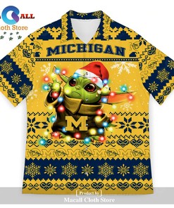 Get Festive with Baby Yoda Michigan Wolverines Sports Football Ugly Christmas Sweater Unisex Hawaiian Shirt