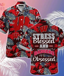 Get Stress Blessed Obsessed with Wisconsin Badgers Summer Hawaiian Shirt and Shorts.