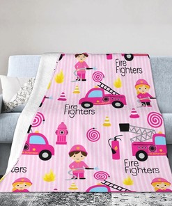Girly Firefighters Pink Fire Truck Throw Blanket - Super Soft Bed Blanket