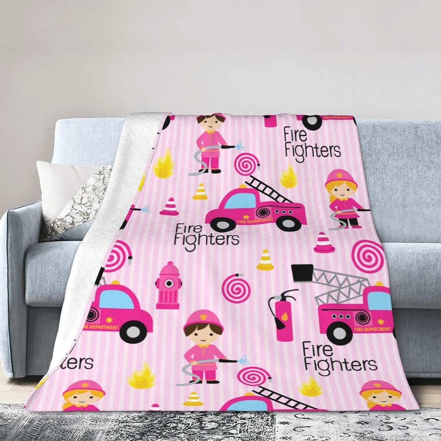 Girly Firefighters Pink Fire Truck Throw Blanket - Super Soft Bed Blanket
