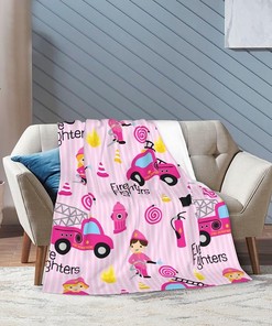 Girly Firefighters Pink Fire Truck Throw Blanket - Super Soft Bed Blanket