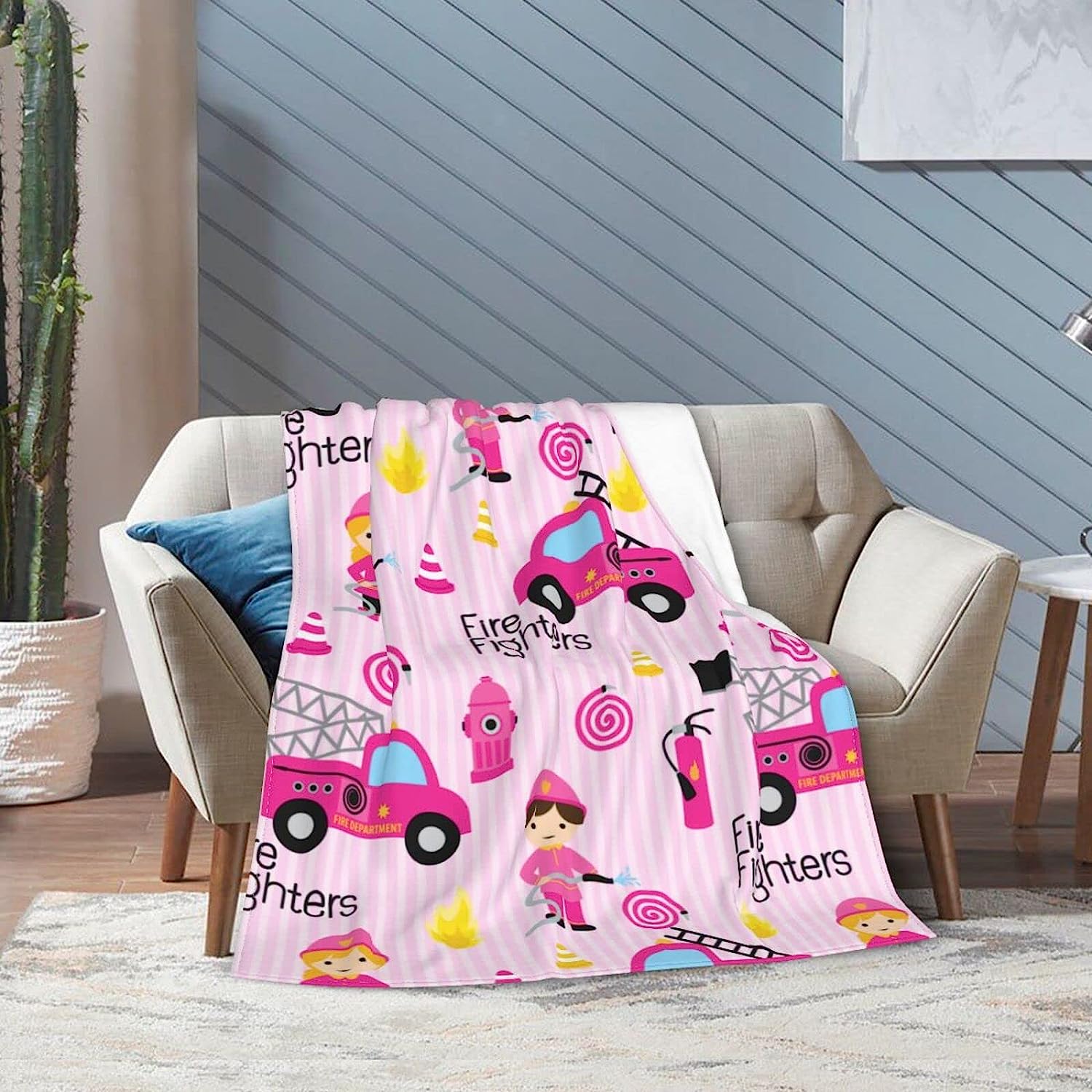 Girly Firefighters Pink Fire Truck Throw Blanket - Super Soft Bed Blanket