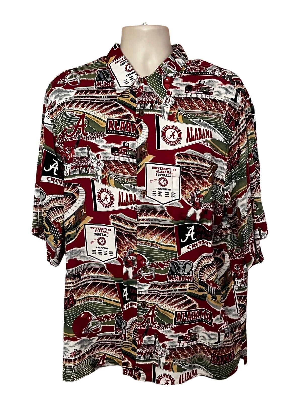 Go Bold with Reyn Spooner Alabama Crimson Tide Rayon Short Sleeve Button Shirt Hawaiian XL