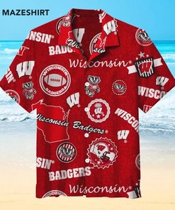 Go Vintage with Wisconsin Badgers Hawaiian Vintage Summer Hawaiian Shirt