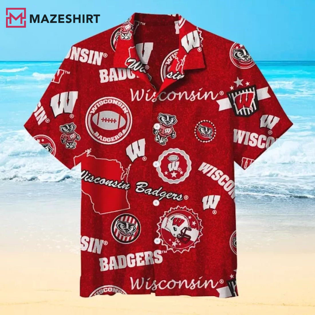 Go Vintage with Wisconsin Badgers Hawaiian Vintage Summer Hawaiian Shirt