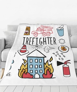 Hand Drawn Firefighter Doodle Throw Blanket - Soft Lightweight Fleece