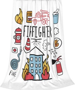Hand Drawn Firefighter Doodle Throw Blanket - Soft Lightweight Fleece