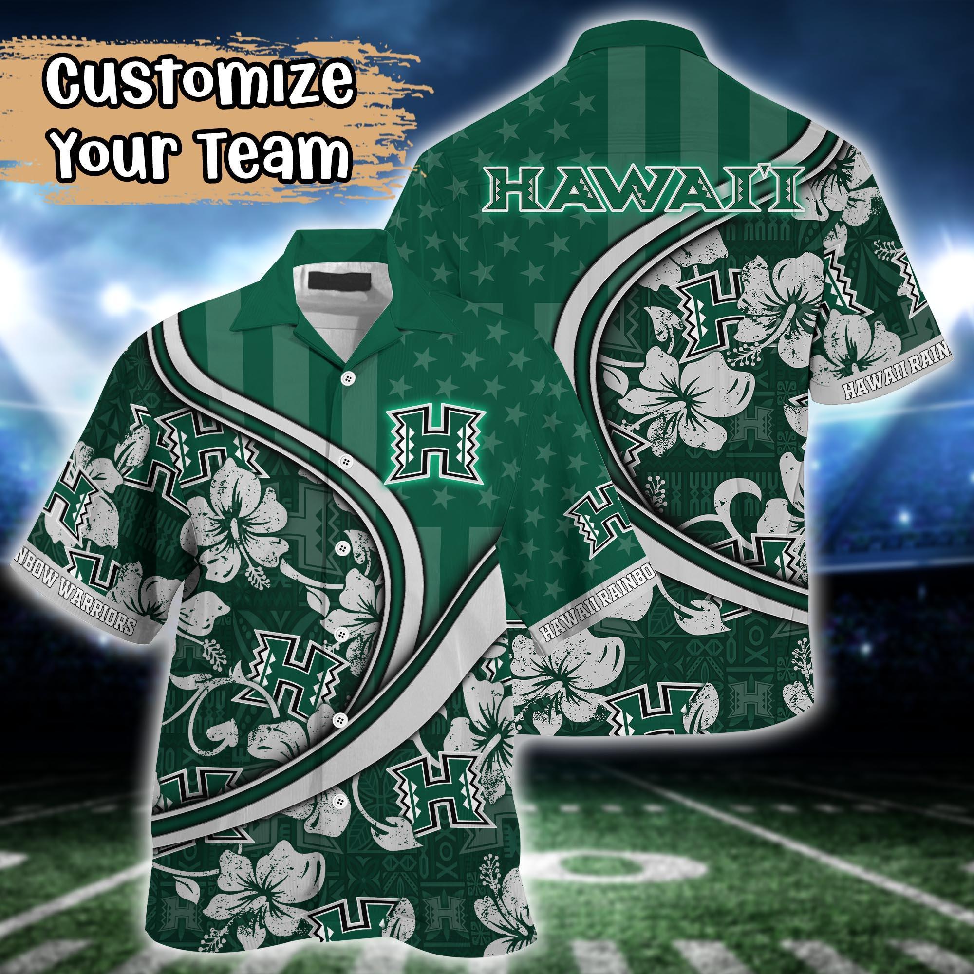 Hawaii Rainbow Warriors NCAA US Flag Flower Hawaii Shirt For Fans