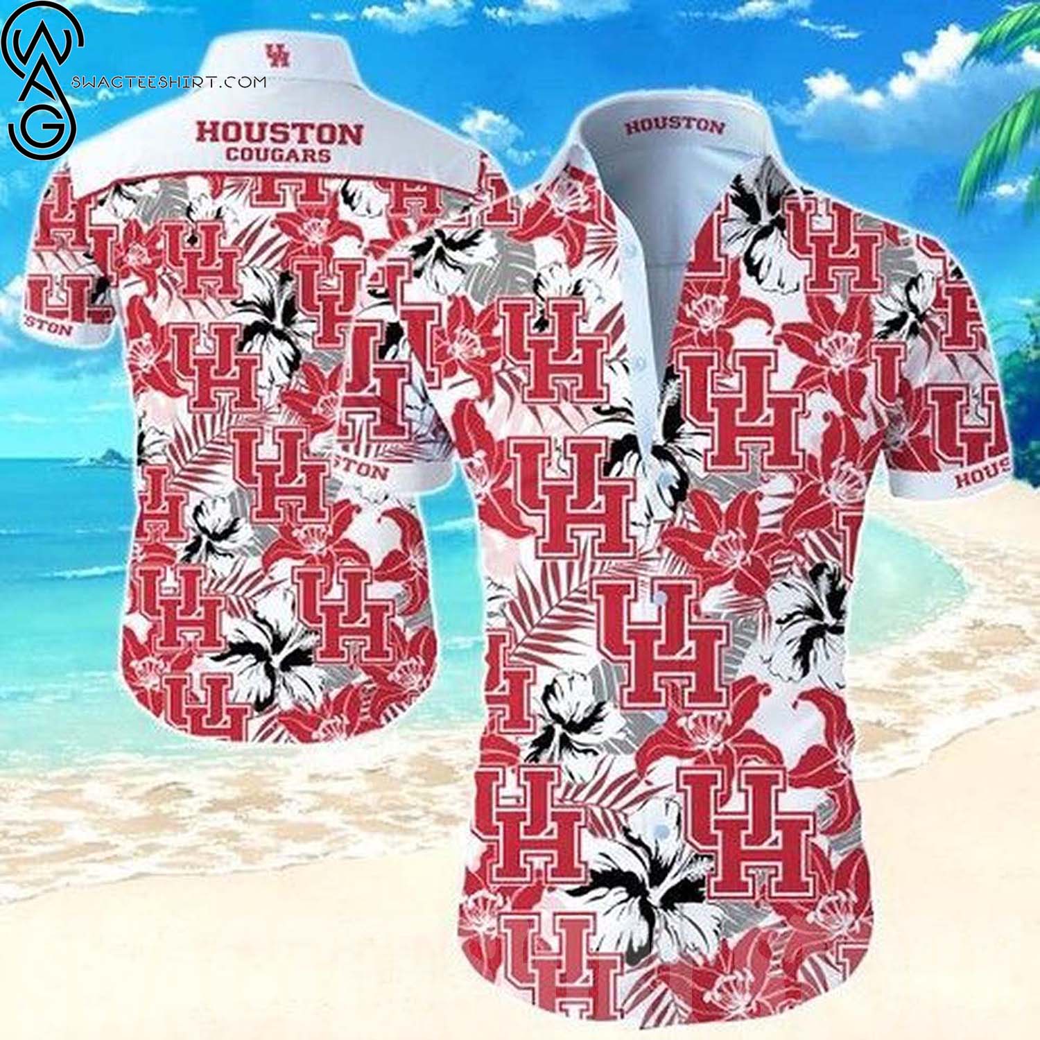 High-Quality Houston Cougars Floral Pattern Hawaiian Shirt and Shorts for Men