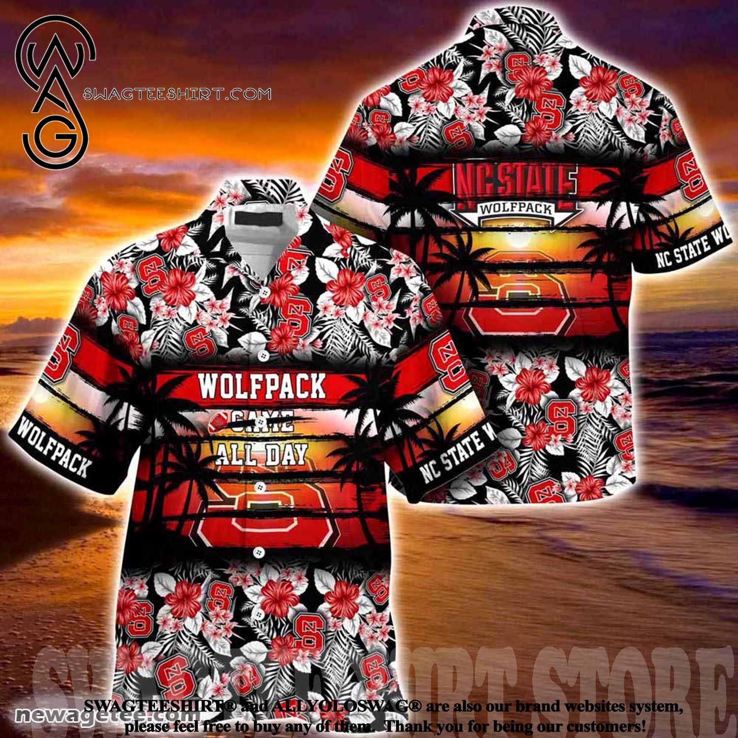 High-Quality NC State Wolfpack Hibiscus Pattern Hawaiian Shirt for Sports Fans