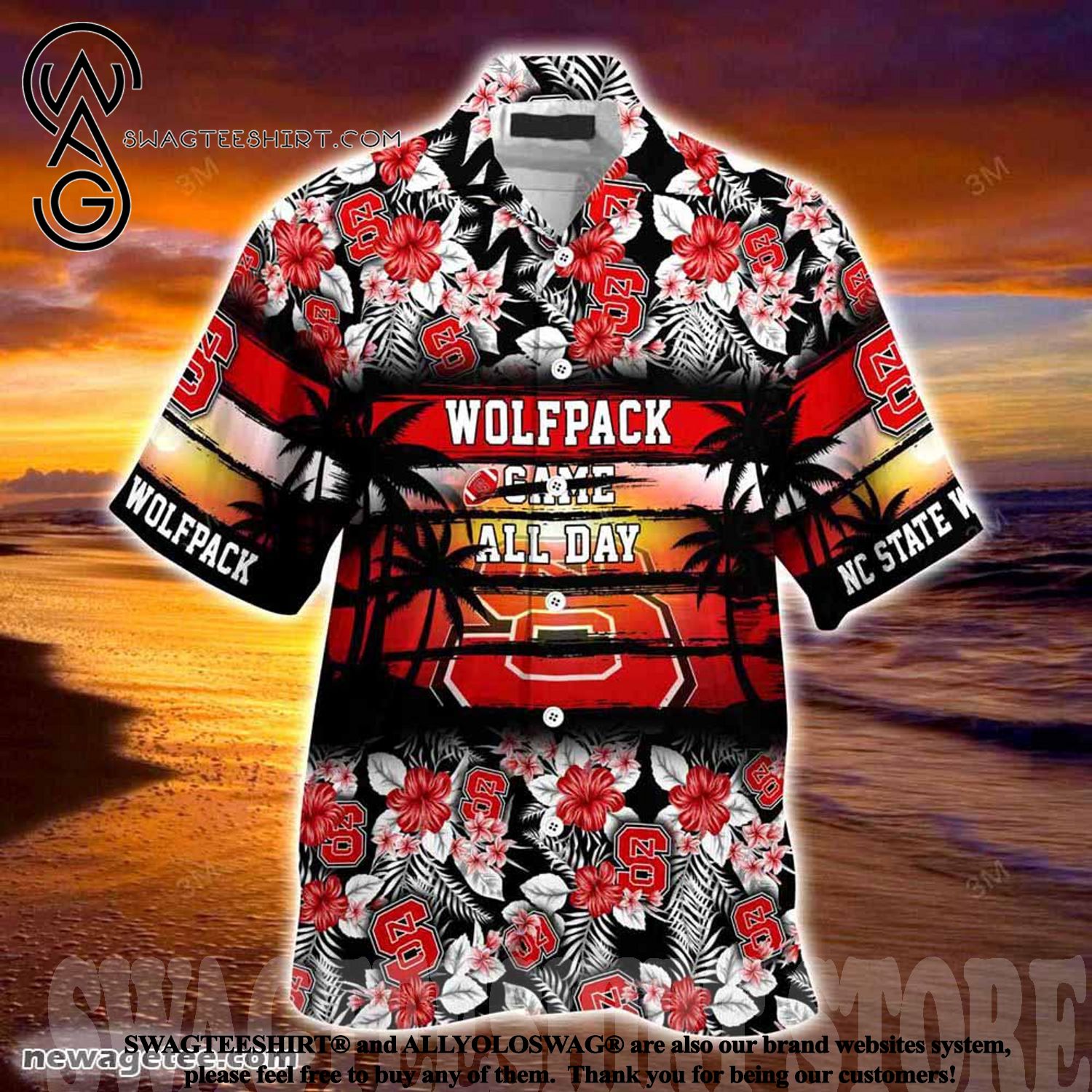 High-Quality NC State Wolfpack Hibiscus Pattern Hawaiian Shirt for Sports Fans