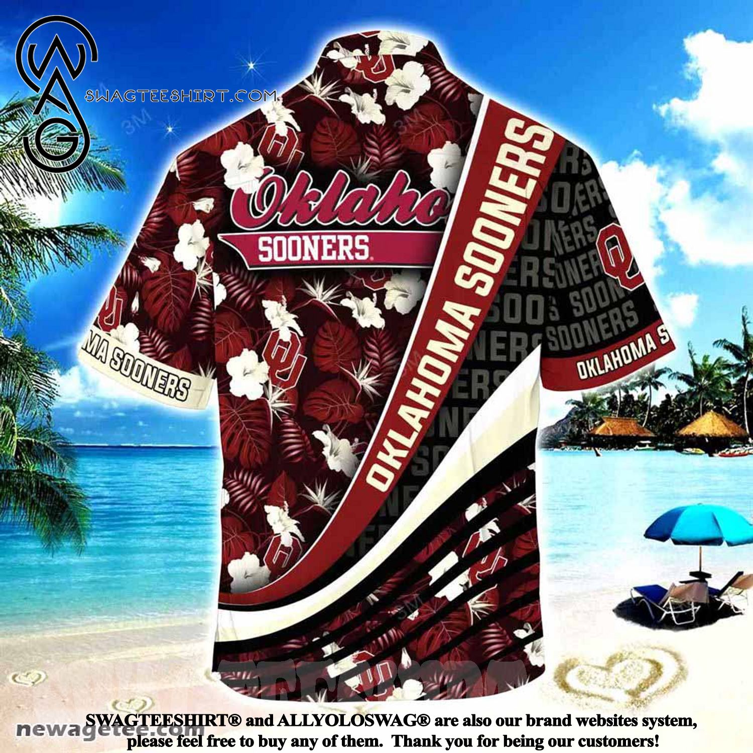 High-Quality Oklahoma Sooners Hawaiian Shirt with Tropical Flower Pattern - Perfect for the Beach