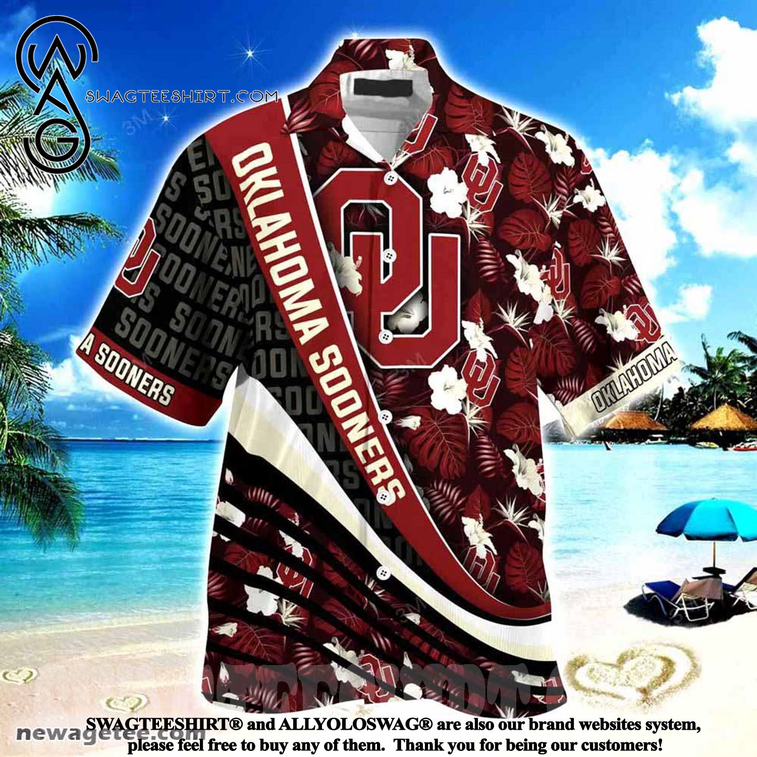 High-Quality Oklahoma Sooners Hawaiian Shirt with Tropical Flower Pattern - Perfect for the Beach