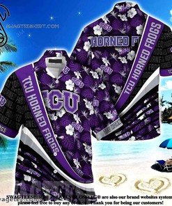 High-Quality TCU Horned Frogs Hawaiian Shirt with Tropical Flower Pattern - Perfect for the Beach