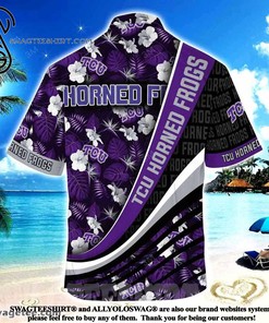 High-Quality TCU Horned Frogs Hawaiian Shirt with Tropical Flower Pattern - Perfect for the Beach
