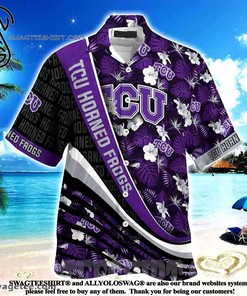 High-Quality TCU Horned Frogs Hawaiian Shirt with Tropical Flower Pattern - Perfect for the Beach