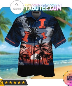 Illinois Fighting Illini Aloha Hawaii Shirt and Beach Short Set - Trendy 