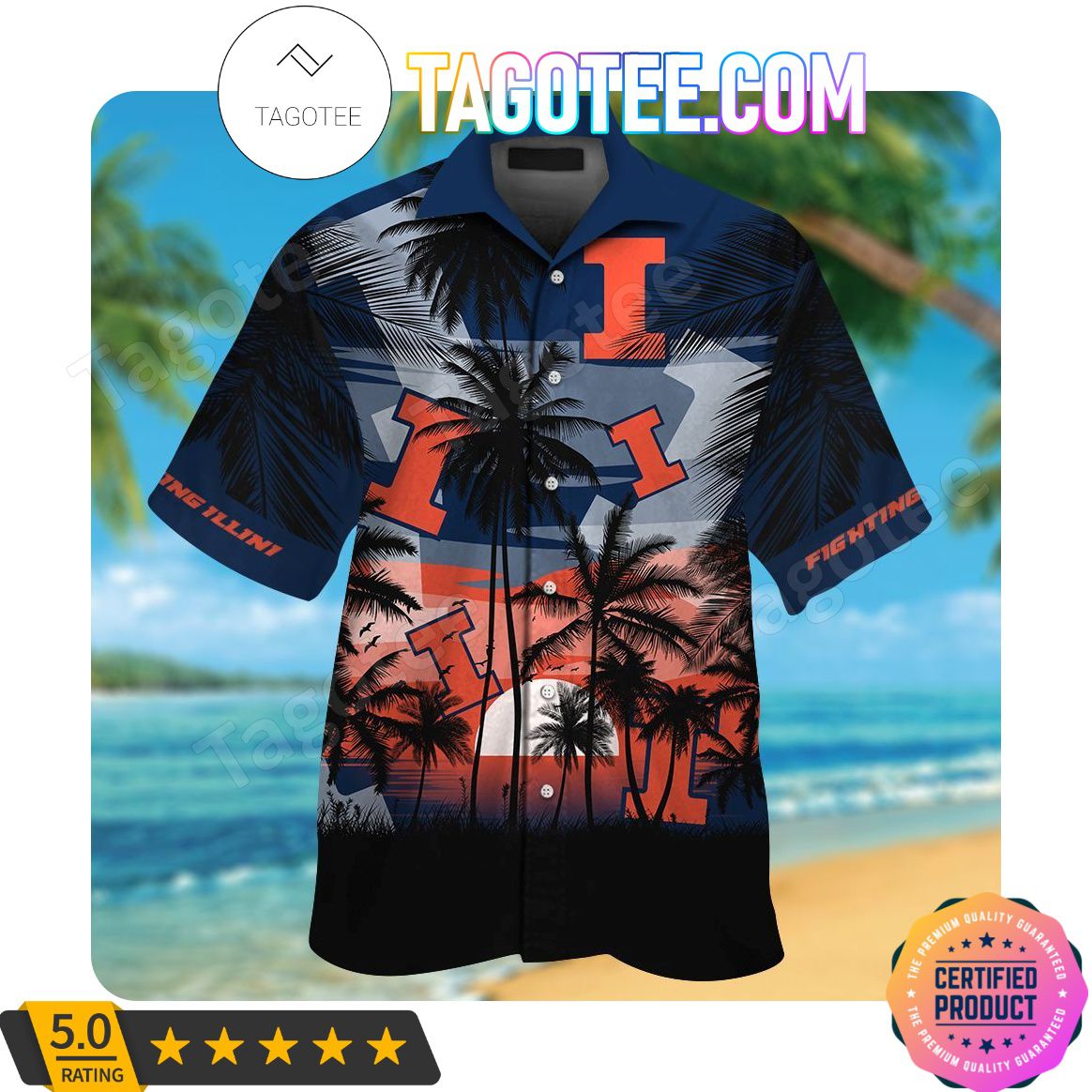 Illinois Fighting Illini Aloha Hawaii Shirt and Beach Short Set - Trendy