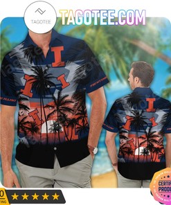 Illinois Fighting Illini Aloha Hawaii Shirt and Beach Short Set - Trendy