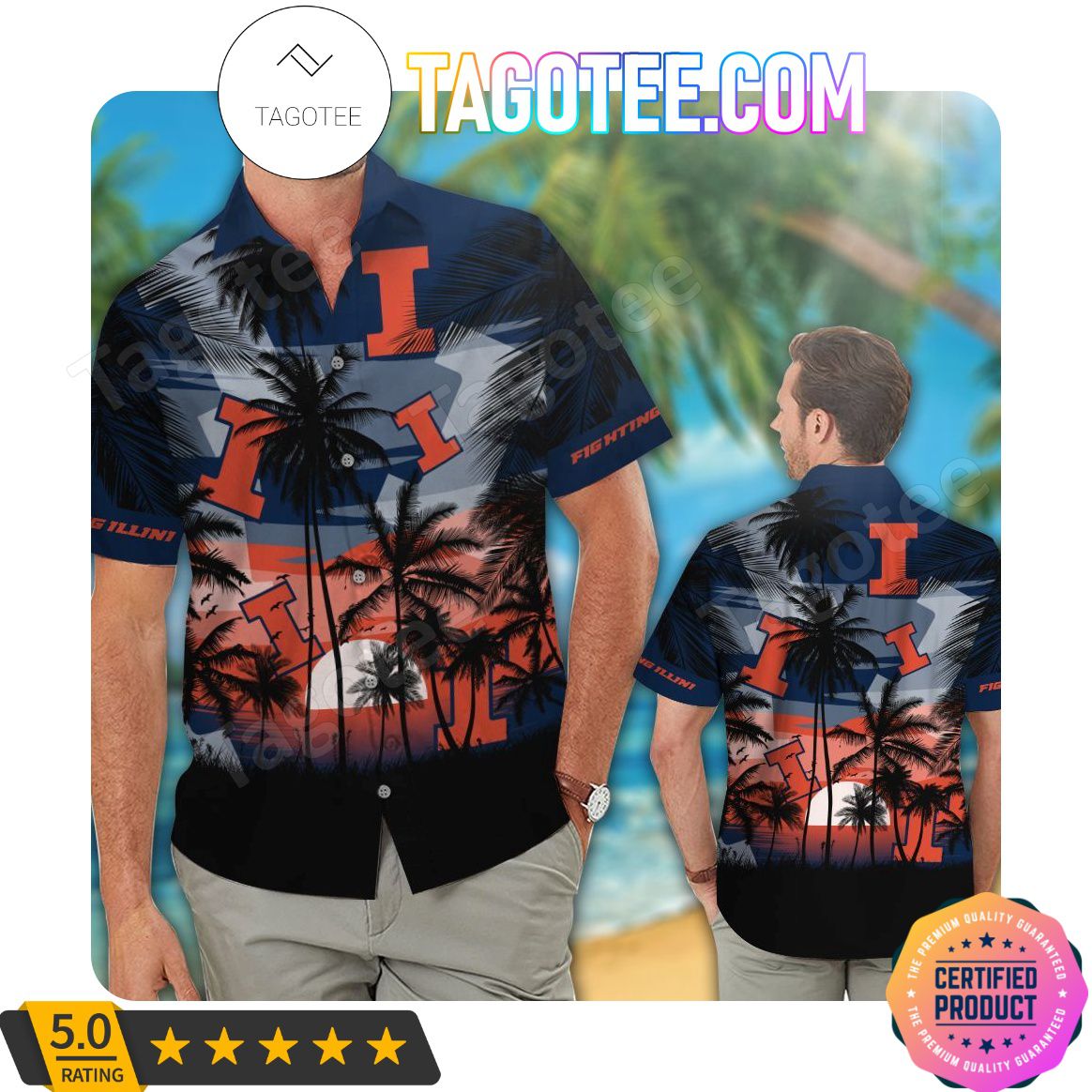 Illinois Fighting Illini Aloha Hawaii Shirt and Beach Short Set - Trendy