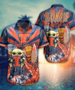 Illinois Fighting Illini Baby Yoda NCAA Hawaiian Shirt and Shorts - Must-Have For Fans 