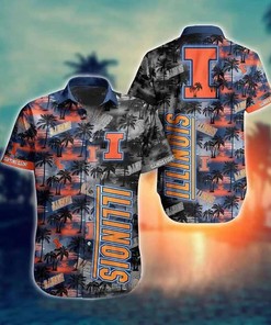 Illinois Fighting Illini Coconut Tree All-Over Print Hawaiian Shirt for Men 