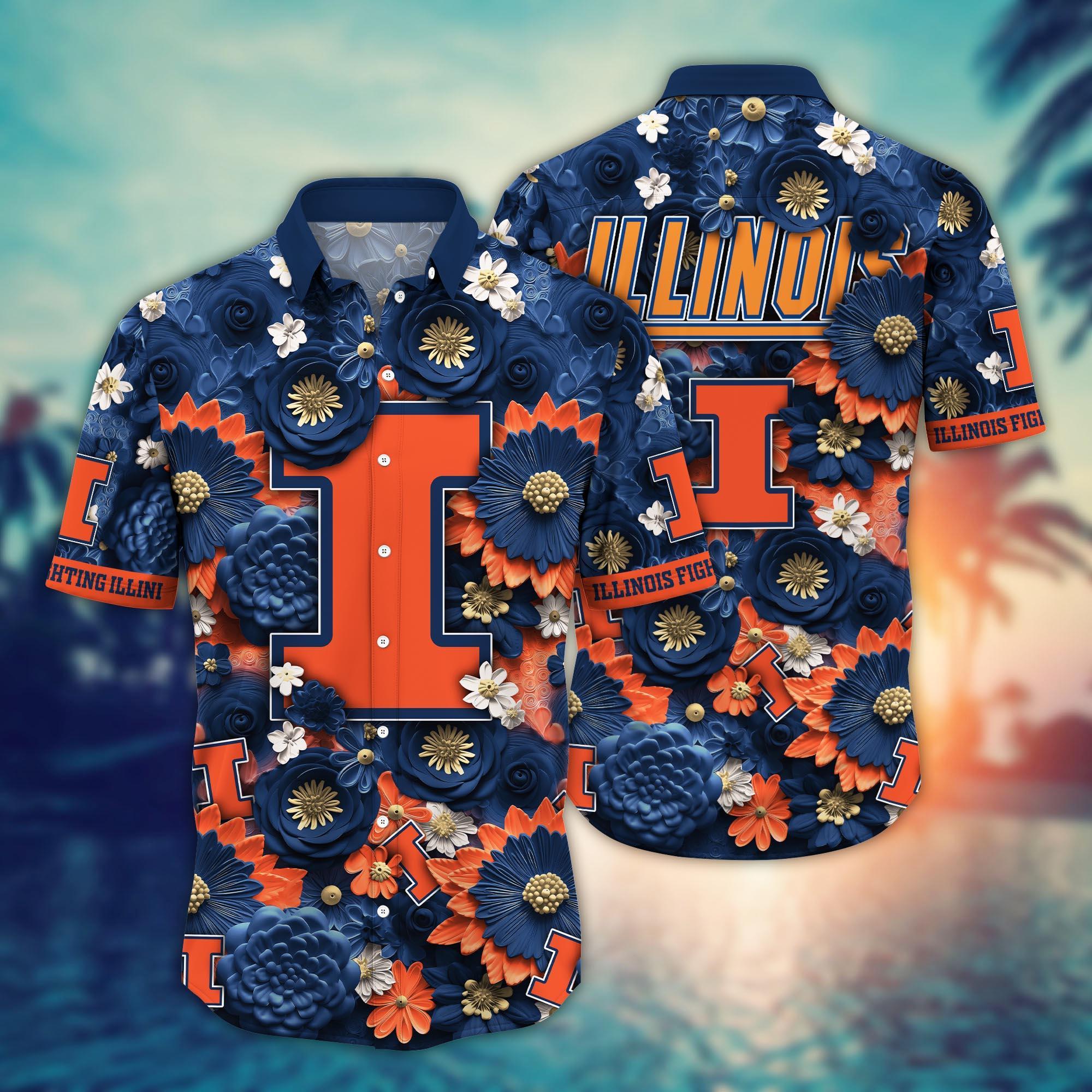 Illinois Fighting Illini NCAA Hawaiian Shirt for This Summer Customize Shirt Any Team