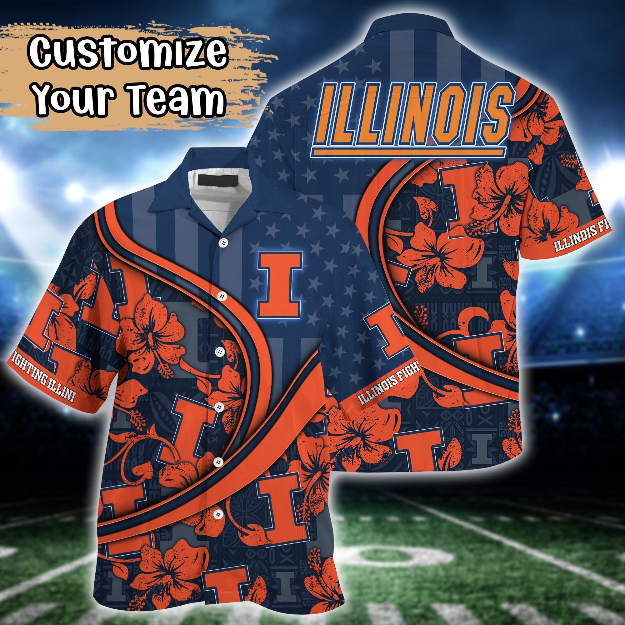 Illinois Fighting Illini NCAA US Flag Flower Hawaii Shirt For Fans