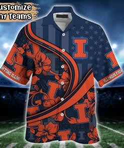 Illinois Fighting Illini NCAA US Flag Flower Hawaii Shirt For Fans
