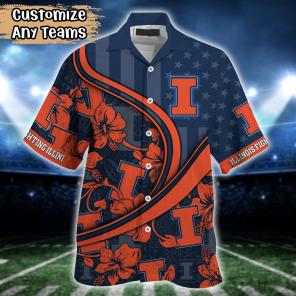 Illinois Fighting Illini NCAA US Flag Flower Hawaii Shirt For Fans