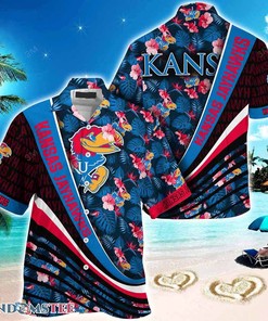 Kansas Jayhawks Beach Hawaiian Shirt with Tropical Flower Pattern - Vibrant and Colorful Shirt for Jayhawks Fans