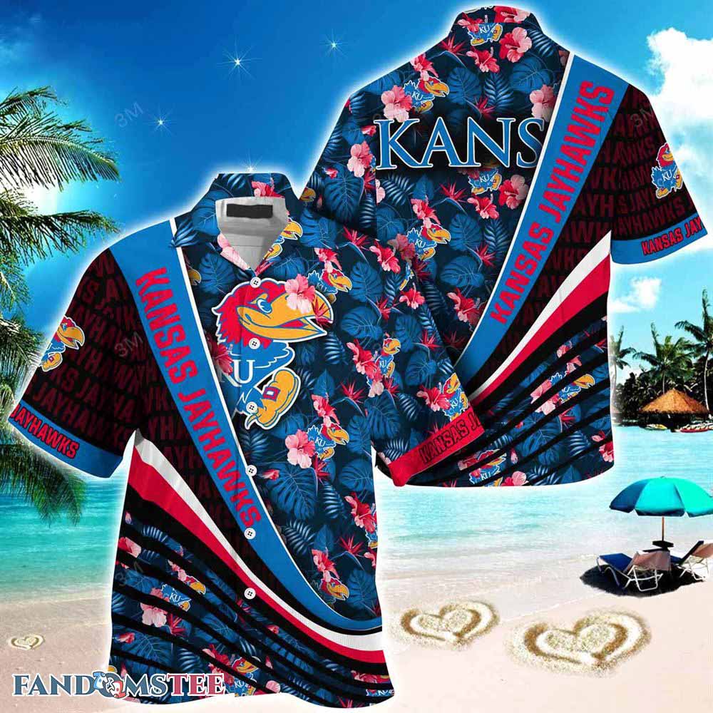 Kansas Jayhawks Beach Hawaiian Shirt with Tropical Flower Pattern - Vibrant and Colorful Shirt for Jayhawks Fans
