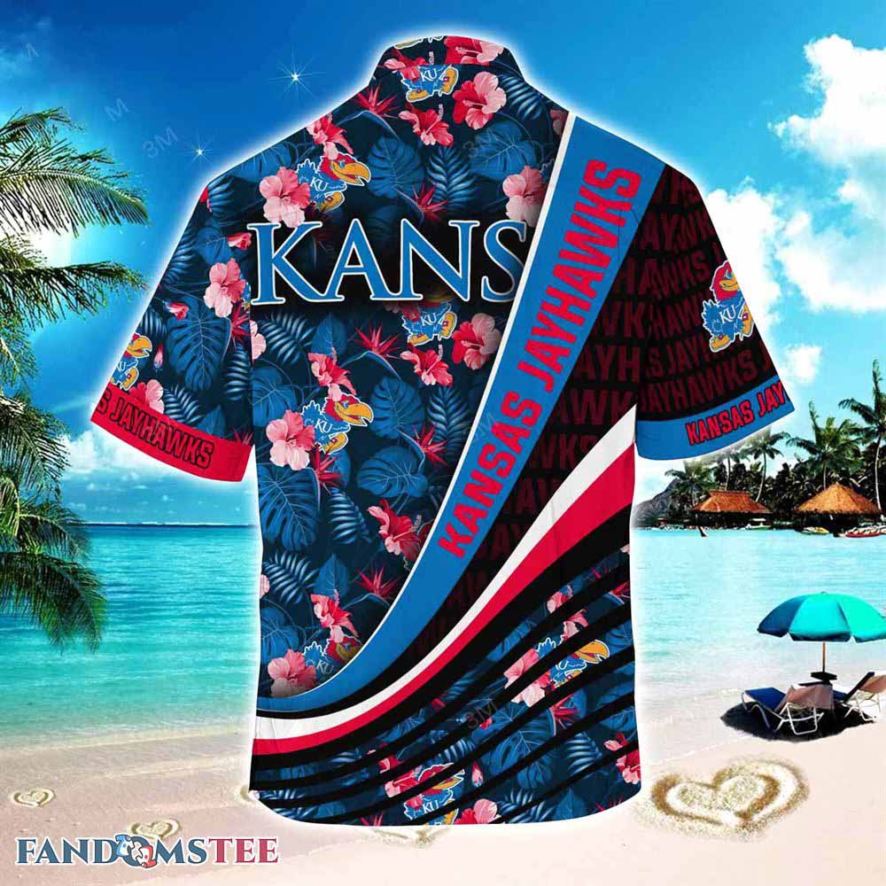 Kansas Jayhawks Beach Hawaiian Shirt with Tropical Flower Pattern - Vibrant and Colorful Shirt for Jayhawks Fans