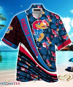 Kansas Jayhawks Beach Hawaiian Shirt with Tropical Flower Pattern - Vibrant and Colorful Shirt for Jayhawks Fans