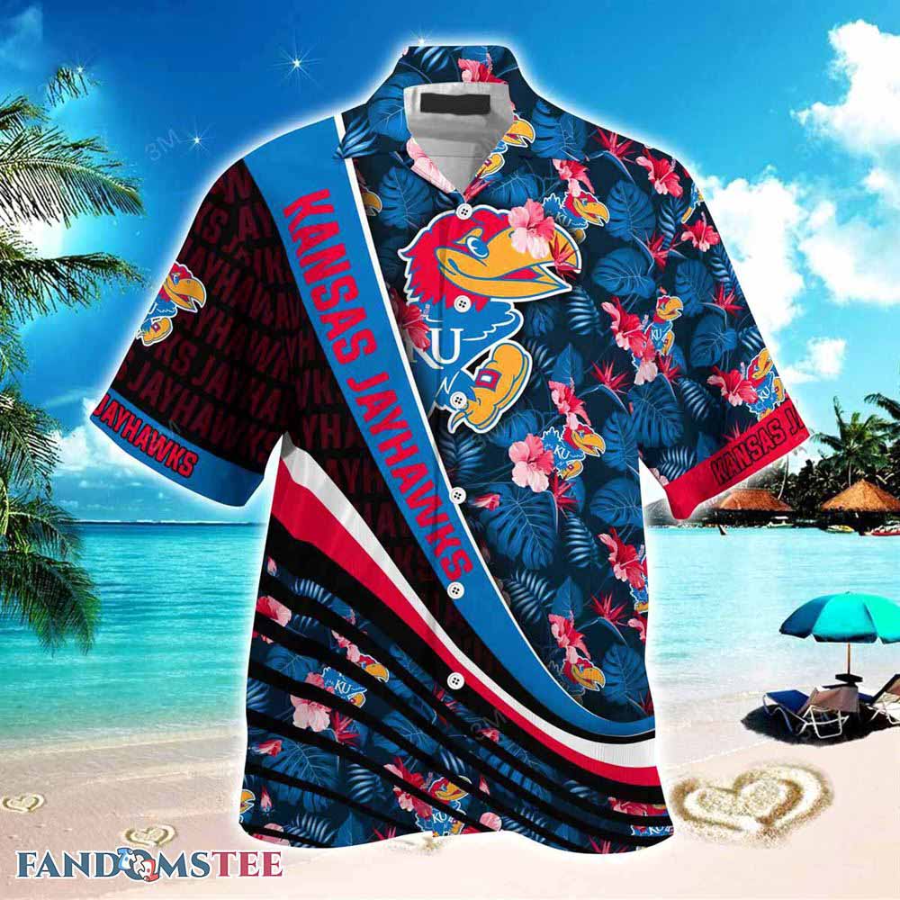 Kansas Jayhawks Beach Hawaiian Shirt with Tropical Flower Pattern - Vibrant and Colorful Shirt for Jayhawks Fans