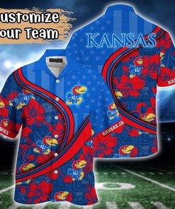 Kansas Jayhawks NCAA US Flag Flower Hawaii Shirt For Fans