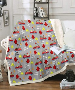 Kids Firefighter Car Fleece Throw Blanket - Fire Truck Pattern