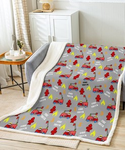 Kids Firefighter Car Fleece Throw Blanket - Fire Truck Pattern