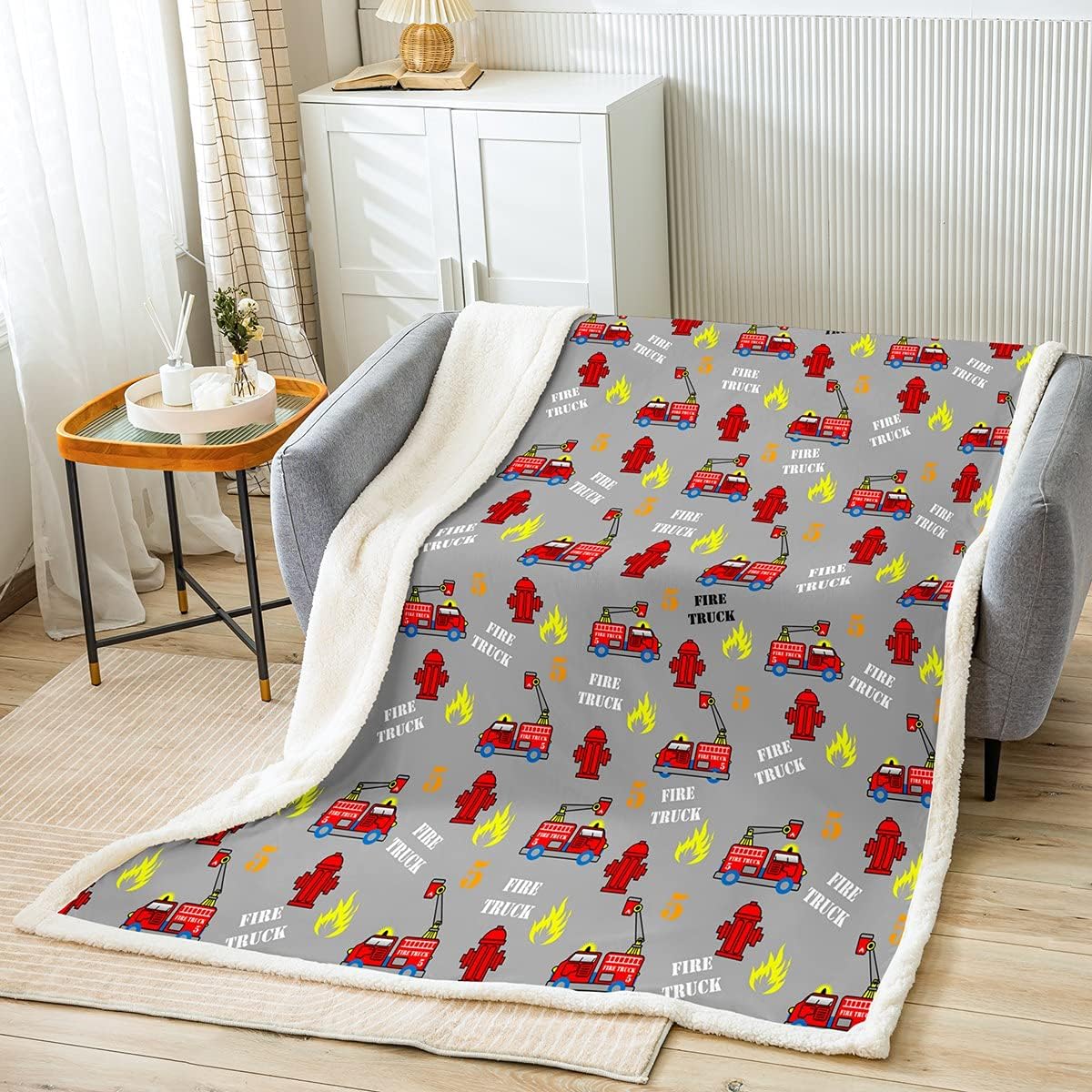 Kids Firefighter Car Fleece Throw Blanket - Fire Truck Pattern