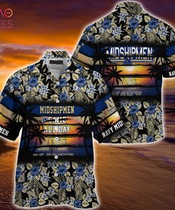 LIMITED EDITION Navy Midshipmen Summer Hawaiian Shirt with Floral Pattern for Sports Enthusiasts
