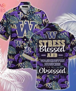Limited Edition Washington Huskies Summer Hawaiian Shirt and Shorts - Stress Blessed Obsessed Design