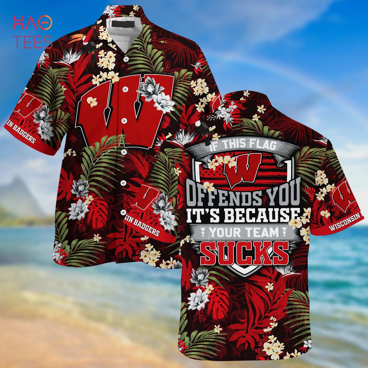 Limited Edition Wisconsin Badgers Summer Hawaiian Shirt and Shorts with Tropical Patterns