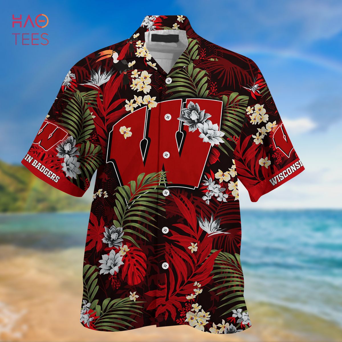Limited Edition Wisconsin Badgers Summer Hawaiian Shirt and Shorts with Tropical Patterns